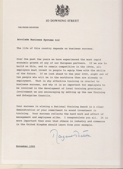 Citation from Prime Minister Margaret Thatcher